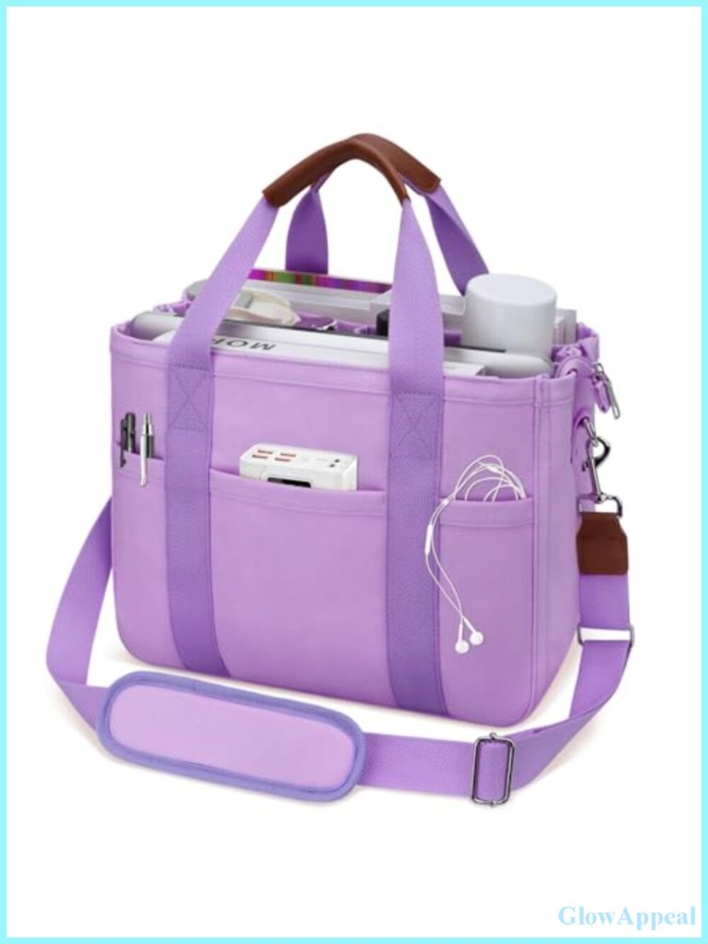 Canvas Tote Bag with Zipper Compartments Crossbody Messenger Purse